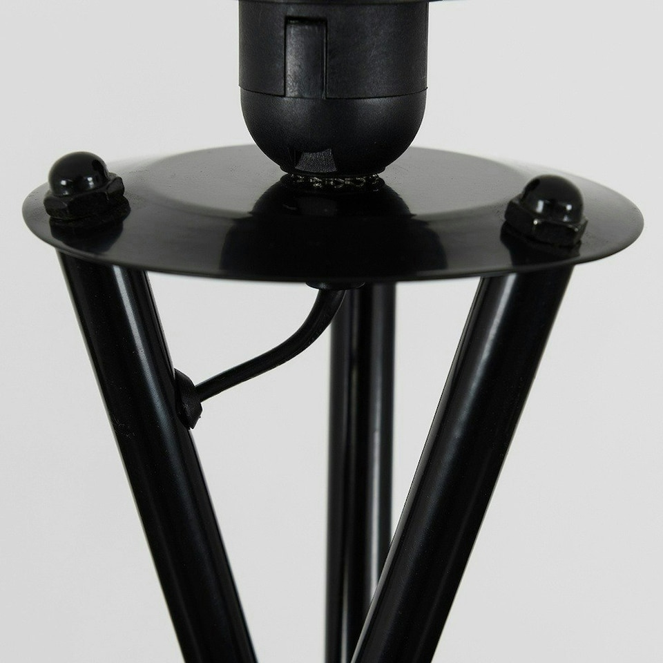 image 1 of ValueLights Camden Black Tripod Floor Lamp and Natural Drum Shade Cream