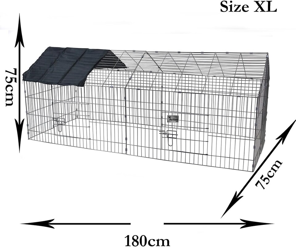 image 1 of Actiaspet - Grey Metal Pet Run with Gabled Roof and Sunshade | 180 x 75 x 75cm