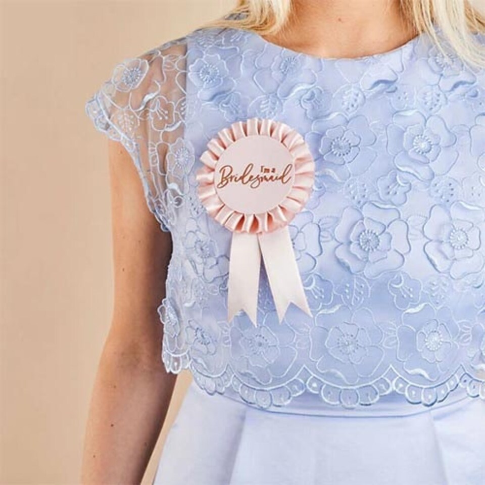 image 1 of Rose Gold Bridesmaid Rosette Hen Party Badge 20cm
