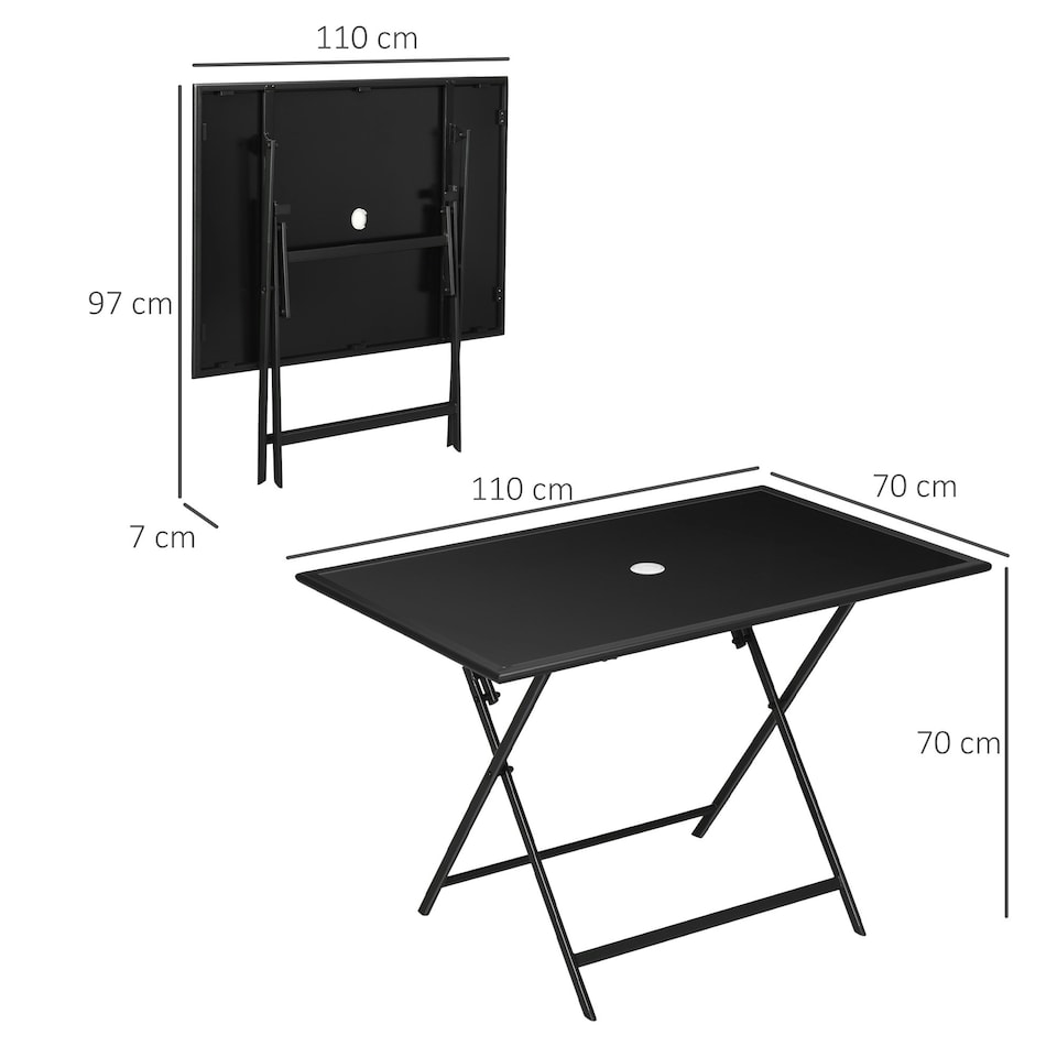 image 1 of Outsunny Folding Rectangular Garden Dining Table for 6 with Hole
