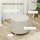 image 4 of HOMCOM 45cm Round Storage Ottoman, Teddy Fleece Footstool with Removable Lid and Wood Legs, Button Tufted Vanity Stool for Living Room Bedroom Hallway, Cream White | Cream