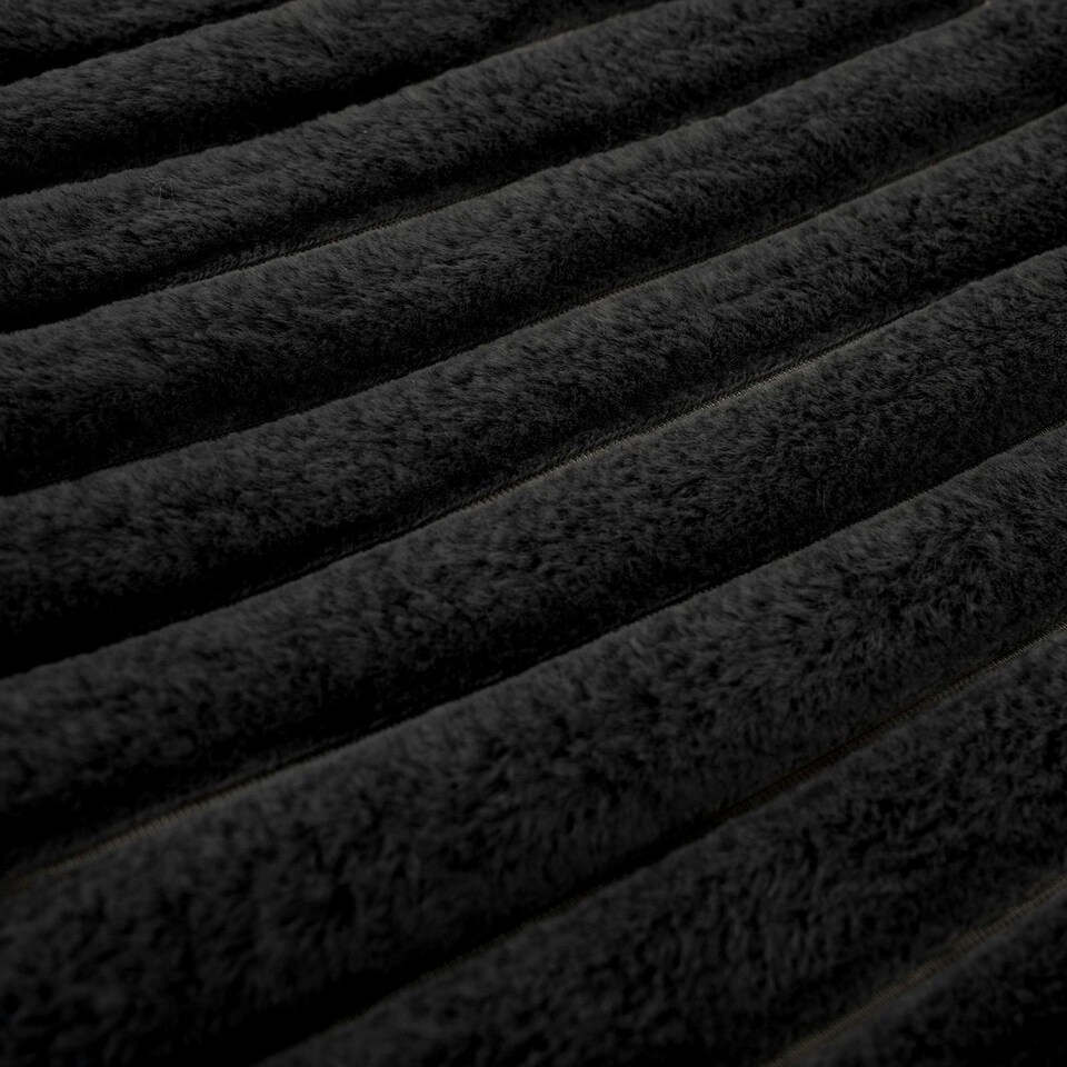 image 1 of OHS Faux Fur Rib Fleece Blanket, 125x150cm - Black