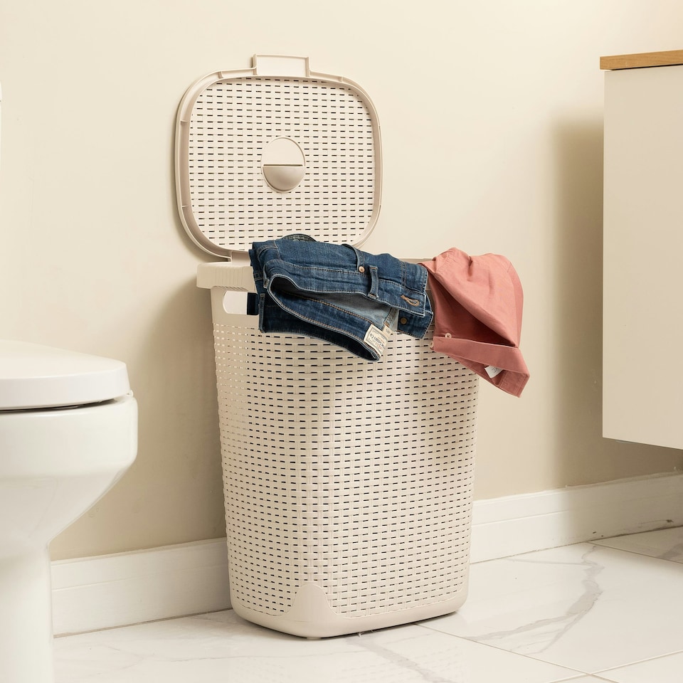 image 1 of Addis Rattan Effect 50L Laundry Hamper - Cream
