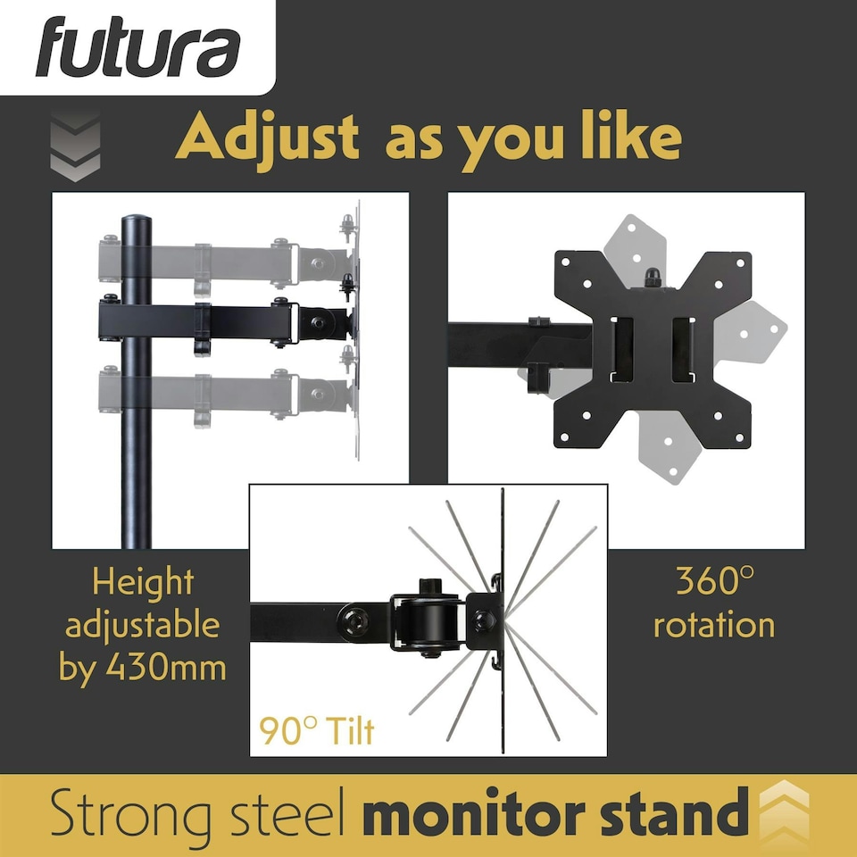 image 1 of Futura Single Monitor Arm Desk Mount, Adjustable Stand for 13-32 Inch Screens Full Motion | Black | Black | 1