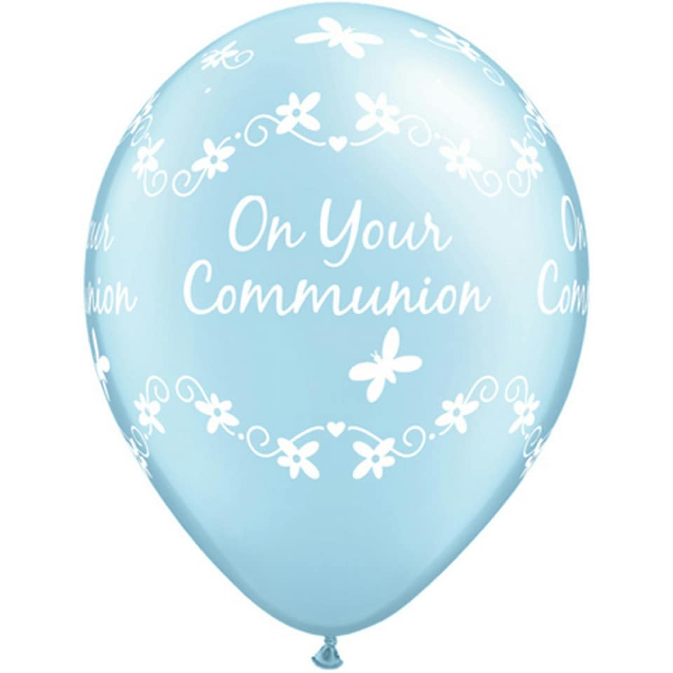 Creative Party 12 Inch Butterfly Design Communion Balloons - Pearl Blue - Pack of 25