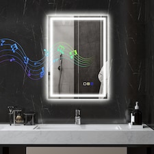 HOMCOM 500 x 700 mm Bluetooth LED Bathroom Mirror, Illuminated Backlit Vanity Mirror with 3 Colours Dimmable, Anti-Fog, Memory Function, Touch Sensor, IP44 | Silver