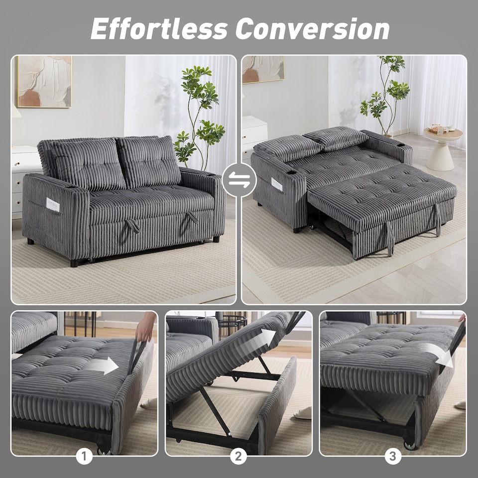 image 1 of HOMCOM 2 Seater Sofa Bed, Click Clack Pull Out Bed Settee, Charcoal Grey | Grey