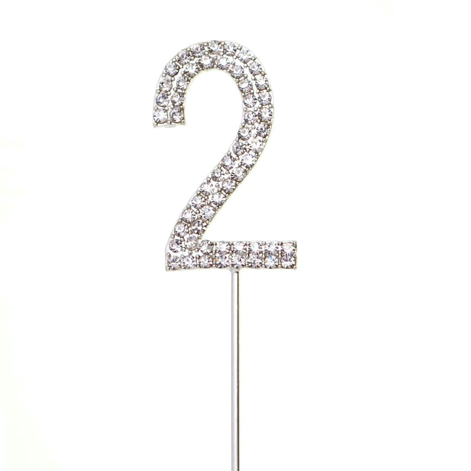 image 1 of Cake Topper Number 2 Silver Sparkly Diamond Silver