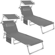 Set of 2 Sun Loungers - foldable, adjustable sun canopy | Grey | grey | 1