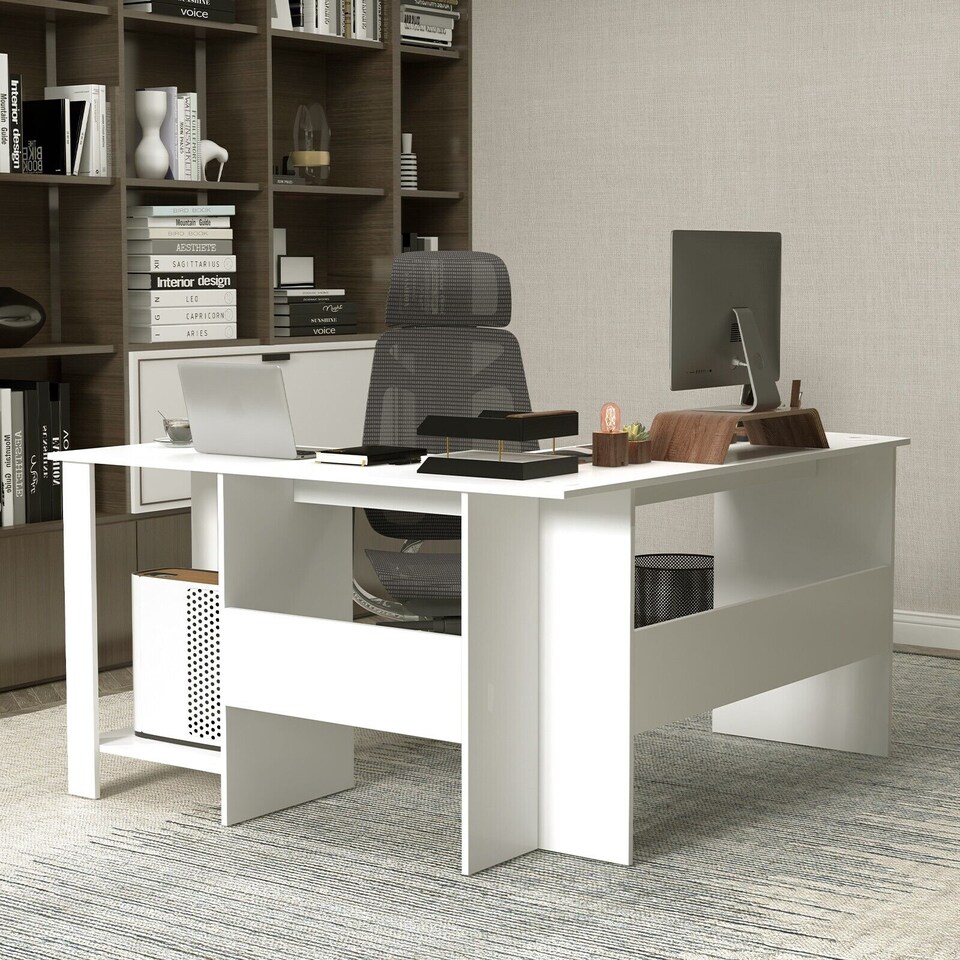 image 1 of COSTWAY L-Shaped Corner Computer Desk Workstation Desk White