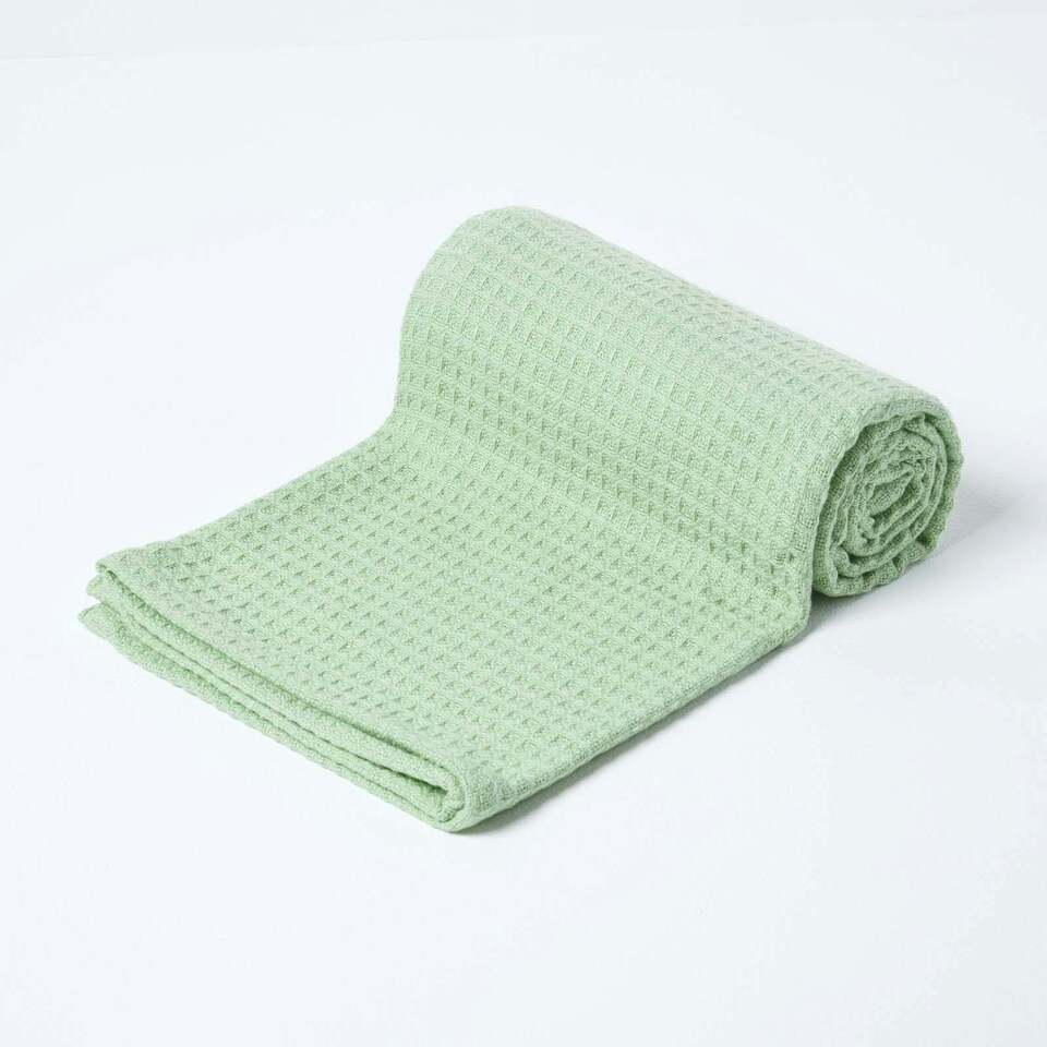 image 1 of Homescapes Organic Cotton Waffle Baby Blanket Sage Green - 90 x 112 cm