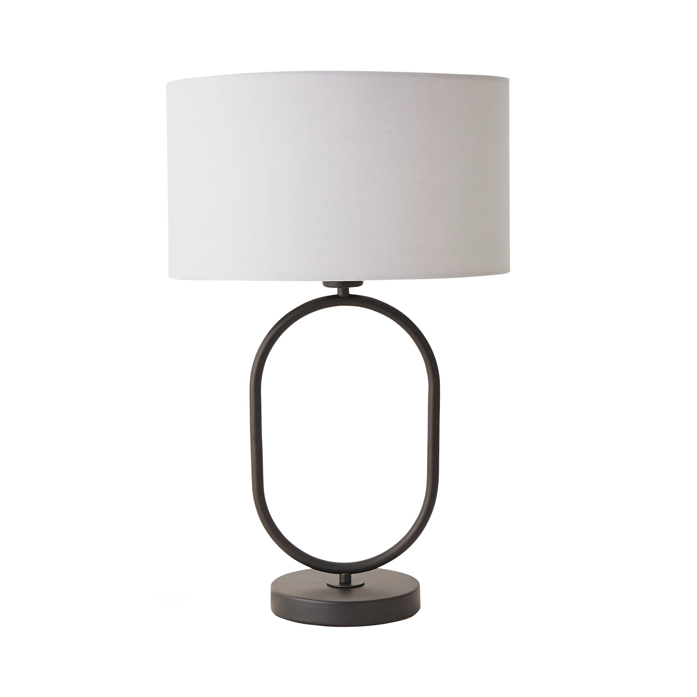ValueLights Antonia Fabric Drum Lamp Shade Matte Black Oval Table Lamp in Grey