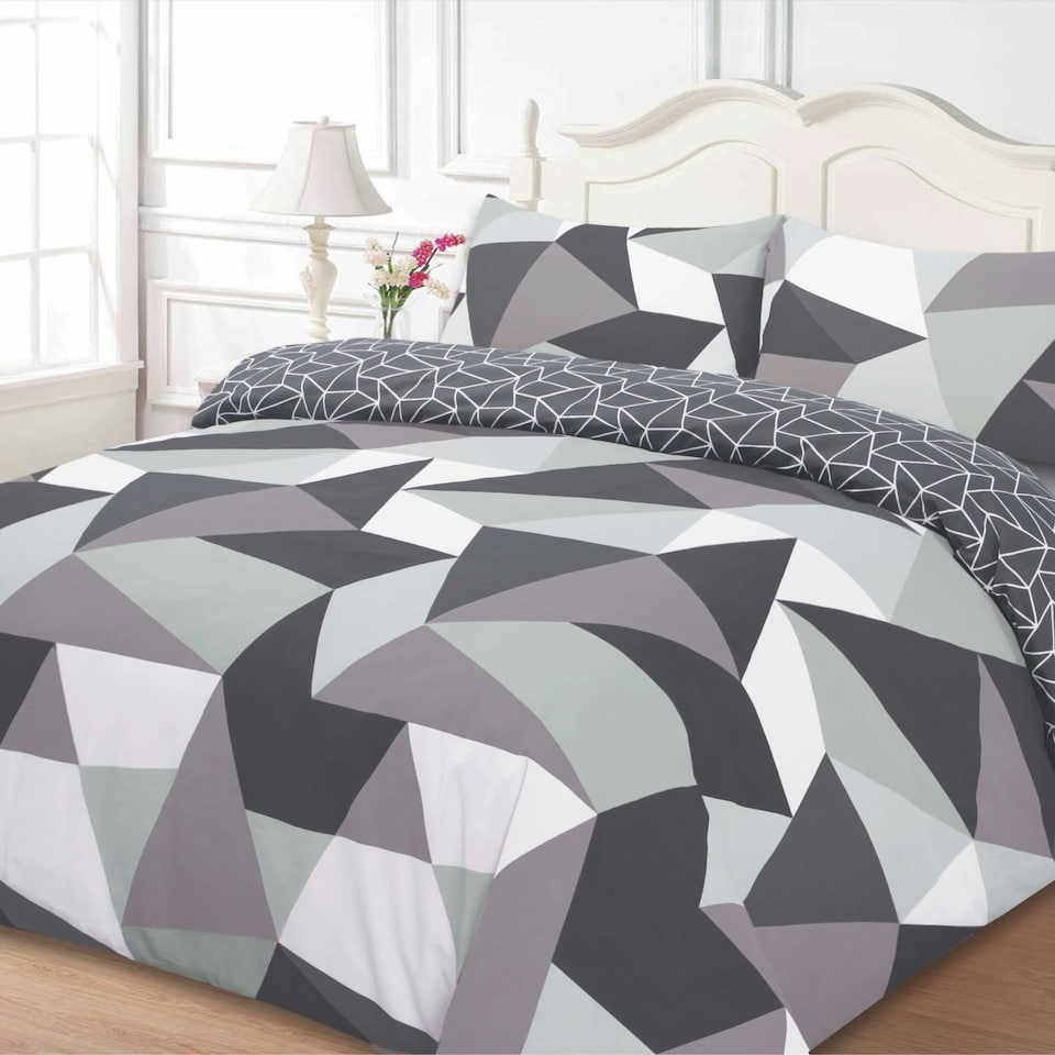 Dreamscene Geometric Shapes Reversible Polycotton Duvet Cover and Pillowcase Set, Double - Multi