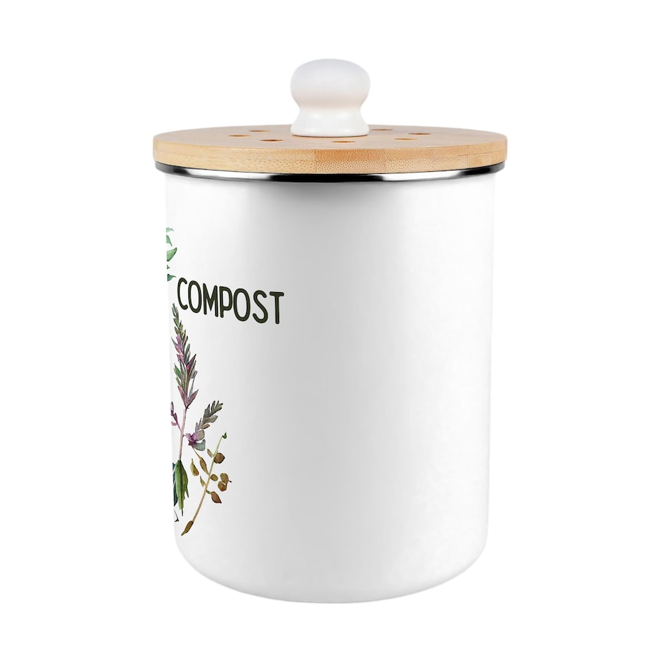 image 1 of Watercolour Herbs Compost Caddy - Metal 2L Decorative Kitchen Food Waste Bin