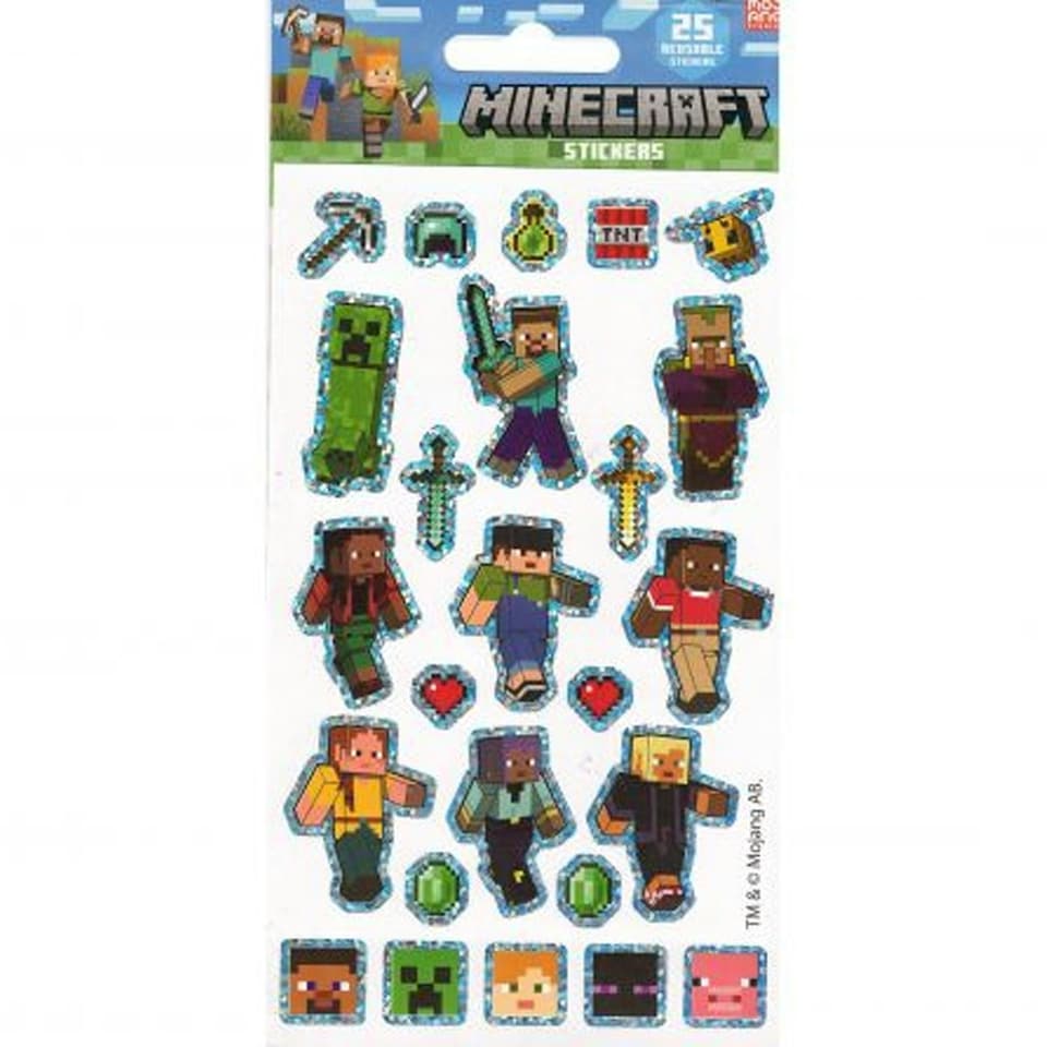 image 1 of Minecraft Reusable Characters Stickers (Pack of 25) - Multicoloured - One Size