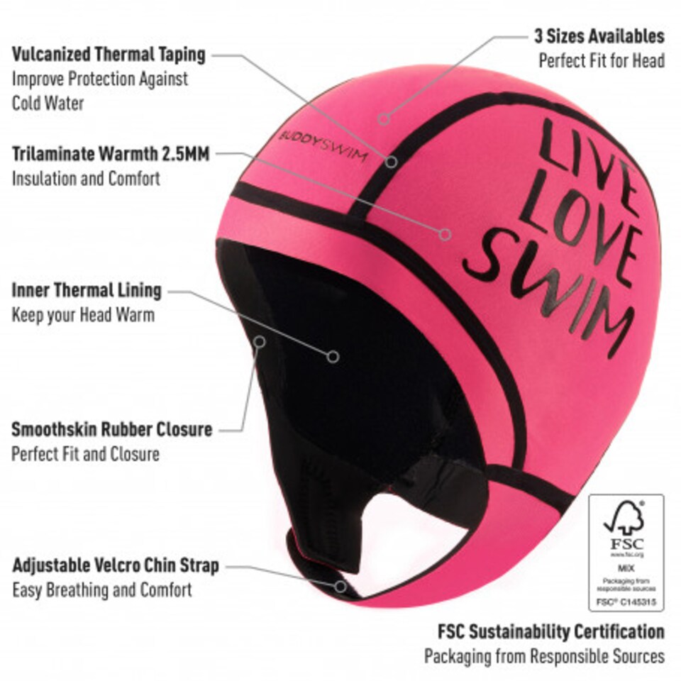image 1 of BuddySwim Neoprene Swim Cap Trilaminate Warmth 2.5mm Pink | Pink | Large