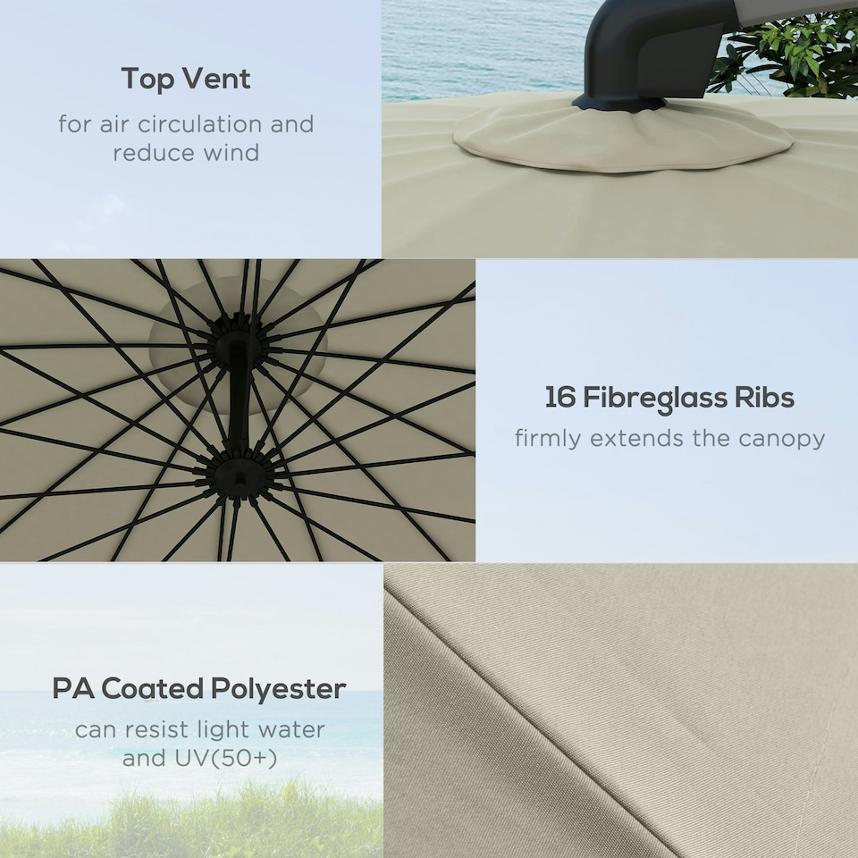 image 1 of Outsunny 2.7m Cantilever Parasol with Cross Base, Crank Handle, Beige