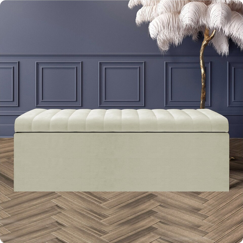 image 1 of Safar 90cm Wide Ottoman Storage box - Cream Naples Ottoman Box with Storage