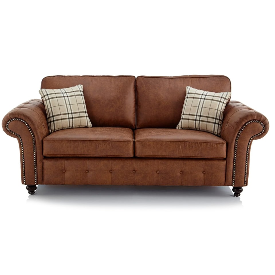 image 1 of OAKLAND 3 SEATER SOFA BROWN FAUX LEATHER