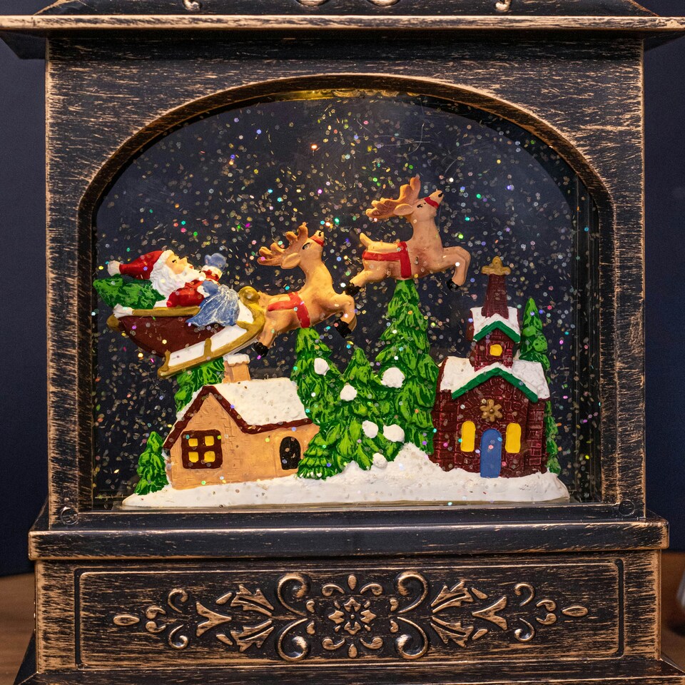 image 1 of 28cm Bronze Light up Christmas Santa Water Spinner with Warm White LEDs and Timer Function