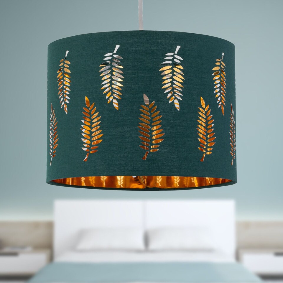 image 1 of Set of 2 Fern - Dark Green Cut Out 30cm Pendant Lightshades | Green | Gold | Large | 2