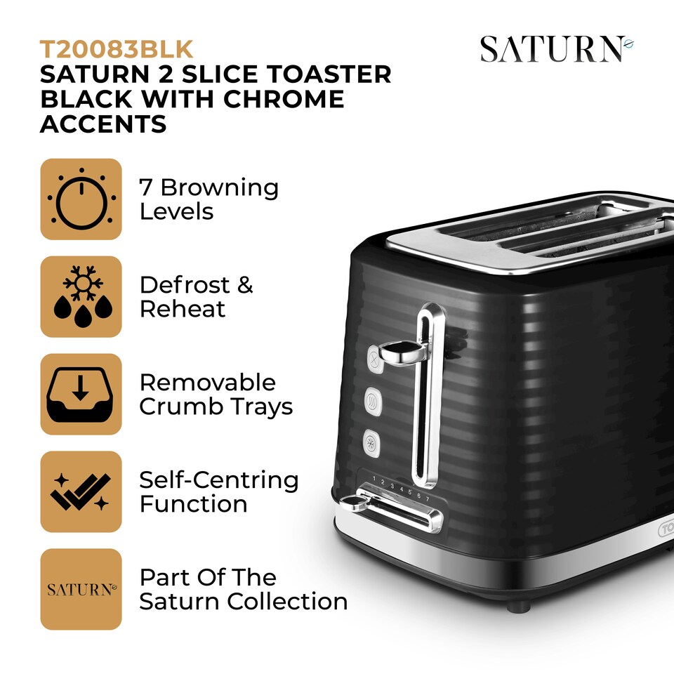 image 1 of Tower T20083BLK Saturn 2 Slice Toaster Black