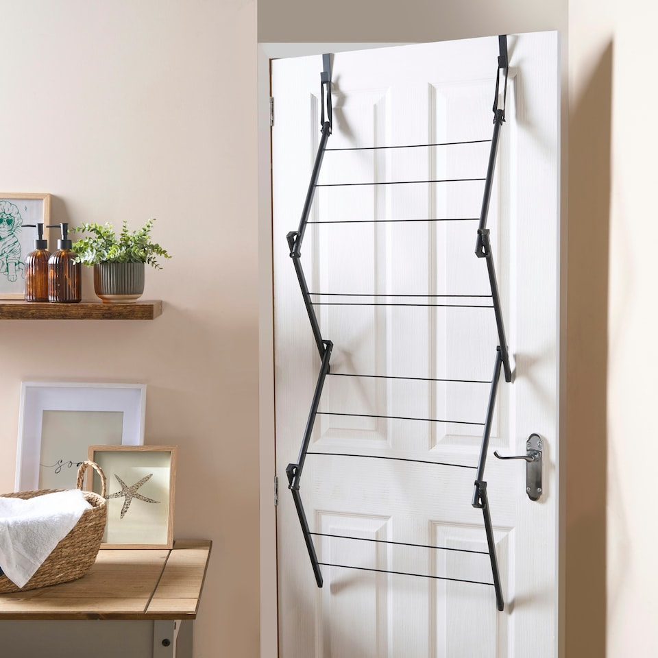 image 1 of OHS Over Door 5M Clothes Airer Utility Caravan Towel Clothes Drying Rack Hanger Compact