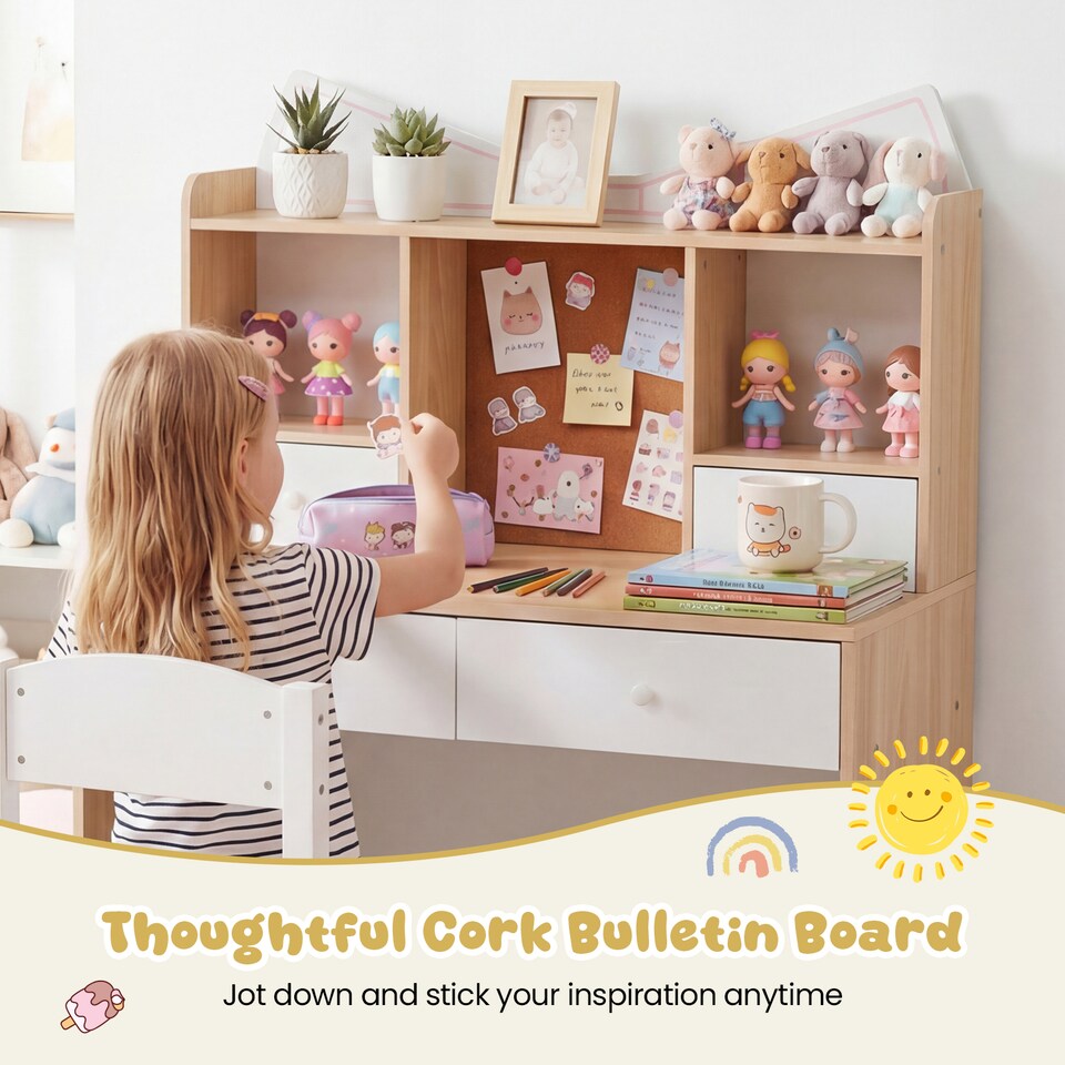 image 1 of COSTWAY Wooden Kids Study Desk and Chair Set