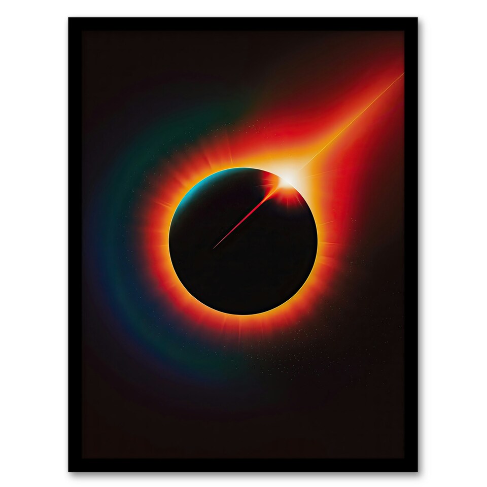 image 1 of Total Solar Eclipse Orange Ring Fire Black Framed Wall Art Print A4