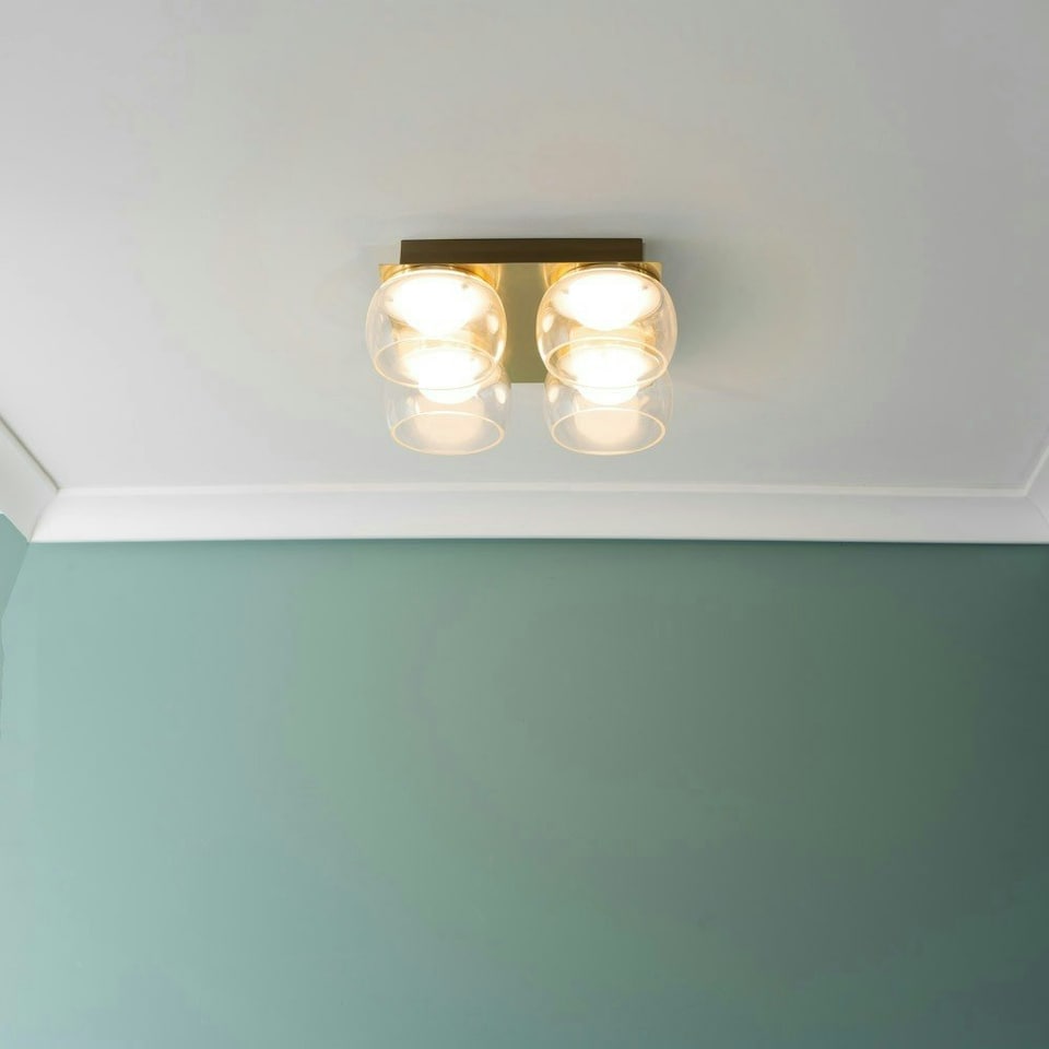 image 1 of ValueLights Alissa Brushed Gold IP44 4 Way Clear Glass Integrated LED Ceiling Light | Gold