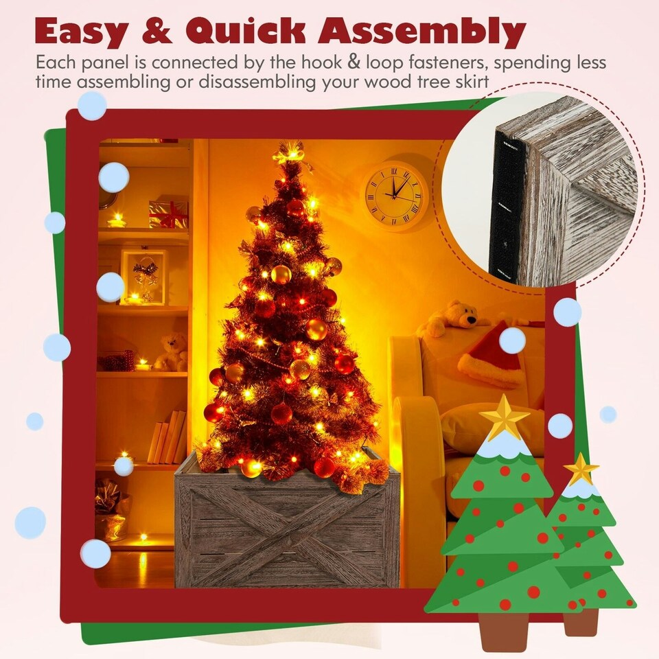 image 1 of COSTWAY Christmas Tree Wooden Tree Box Stand Cover Grey | One Size