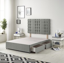 Astoria Divan Bed Base with 2 Drawers & 30 Inch Diamante Headboard in Tweed Fabric | Grey | Grey | Single