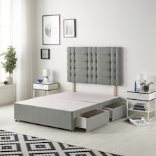 Astoria Divan Bed Base with 2 Drawers & 30 Inch Diamante Headboard in Tweed Fabric | Grey | Grey | Single