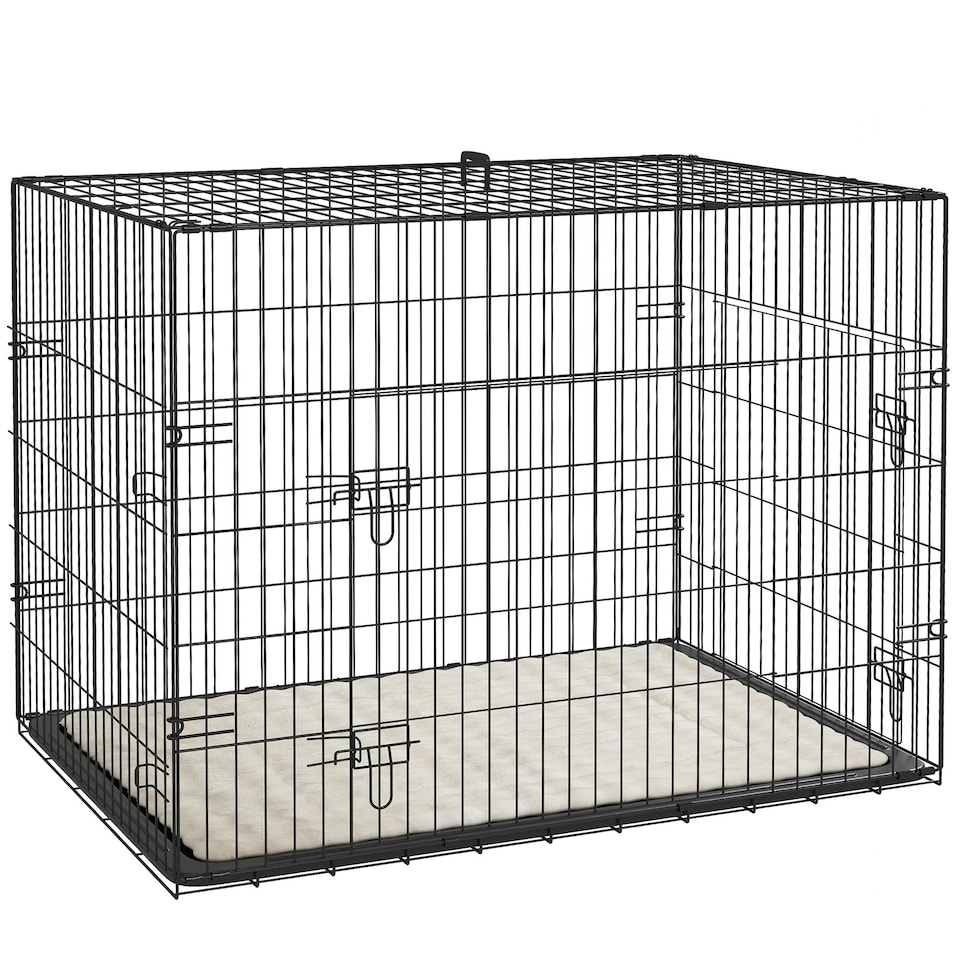 image 1 of PawHut Dog Crate with Two Doors, Tray, Soft Cushion, for Large Dogs, Black