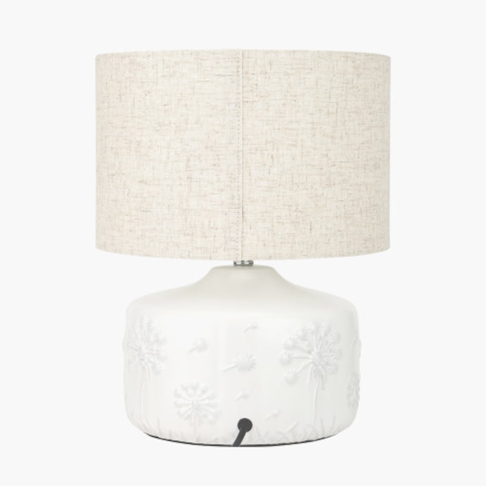 image 1 of Dandelion Flowers White Small Floral Ceramic Table Lamp | White | White | 1