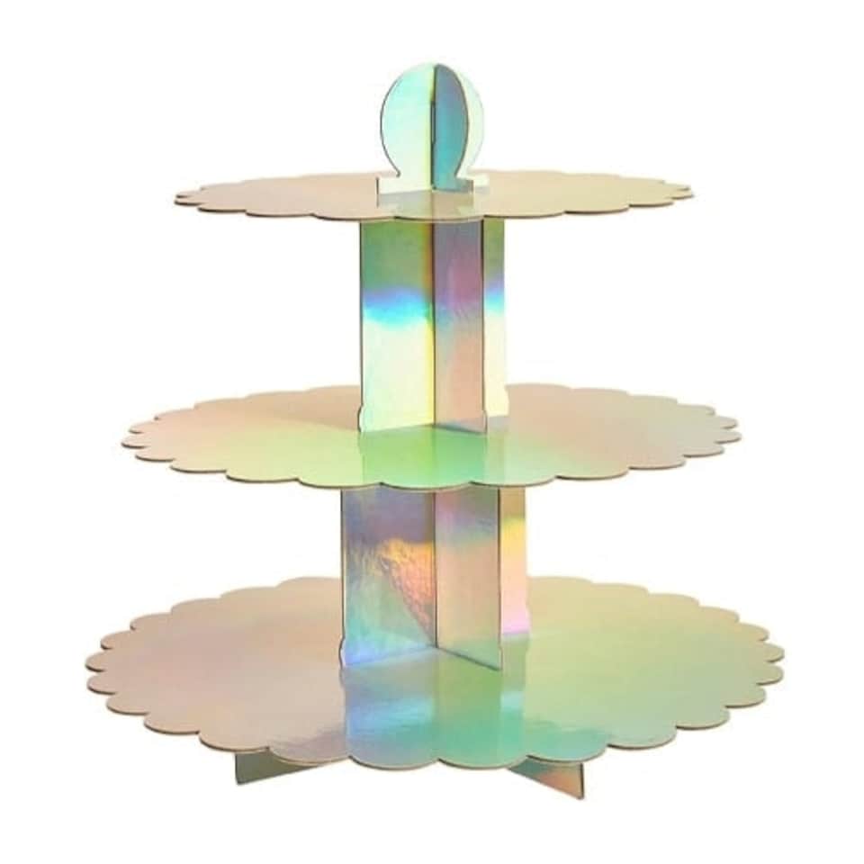 image 1 of Iridescent Foil 3 Tier Cupcake Stand