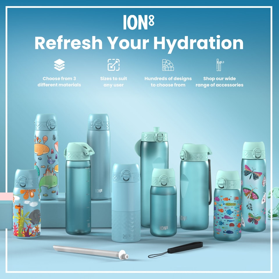image 1 of Leak Proof Kids Water Bottle, BPA Free, 350ml (12oz) | Blue | Robots | One Size