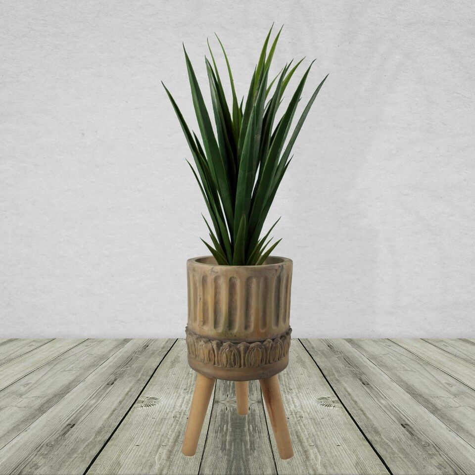 image 1 of Ridged Composite Planter with Stand Brown