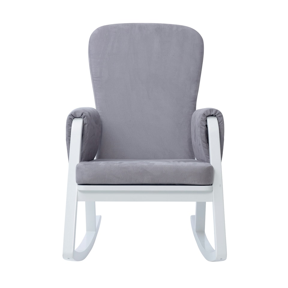 image 1 of Dursley Rocking Chair & Stool - Comfortable Rocking Chair With Padded Support, Suedette Fabric With Side Pockets & Compact Design (Pearl Grey)