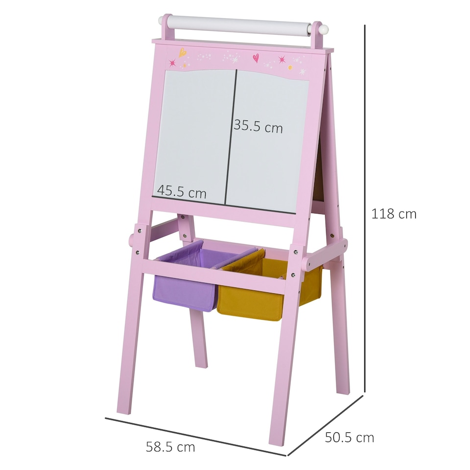 image 1 of HOMCOM Kids Wooden Art Easel with Paper Roll Double-Sided Chalkboard, Whiteboard
