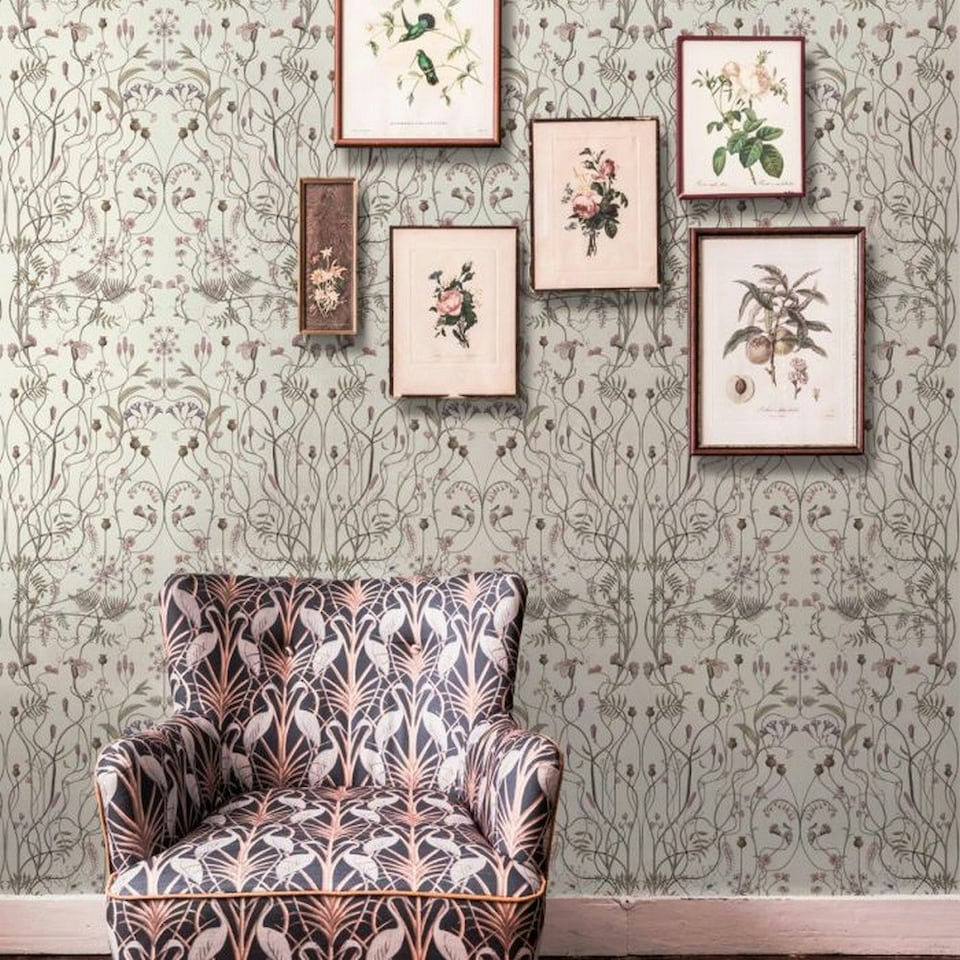 image 1 of The Chateau By Angel Strawbridge The Wild Flower Garden Wallpaper - Off White/Green/Pink - 10m x 53cm White