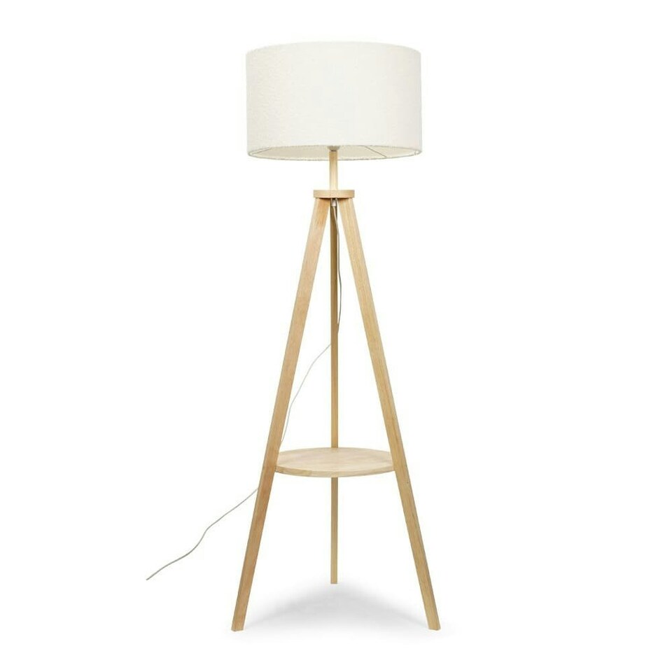 image 1 of ValueLights Morrigan Cream Boucle Shade Wood Tripod Floor Lamp & Bulb Cream