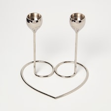 Homescapes Dual Brass Heart Dinner Candle Holder – Polished Silver