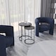 image 3 of 2Pc Round Nesting Stackable Sofa Side Bedside End Table Set Wood Top Metal Legs | Multi | Black Marble Top with Black Legs