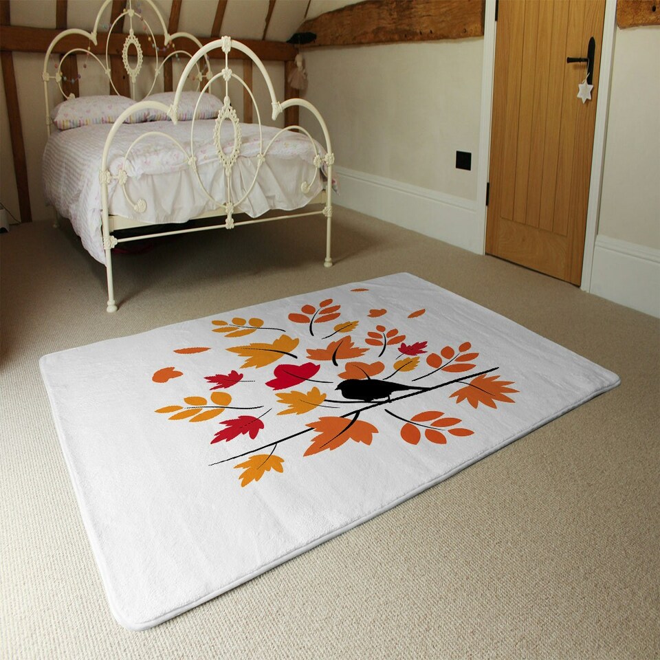 image 1 of Autumn Bird on Branch (Rug) Orange | Small: 60x110cm