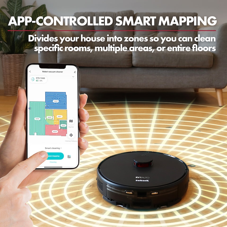 image 1 of Ewbank EWVC04604 RV1AUTO Robot Vacuum Cleaner & Mop, 5000Pa Suction, Auto-Empty Dock, LiDAR Navigation, Wi-Fi App & Voice Control, 150 Min Runtime