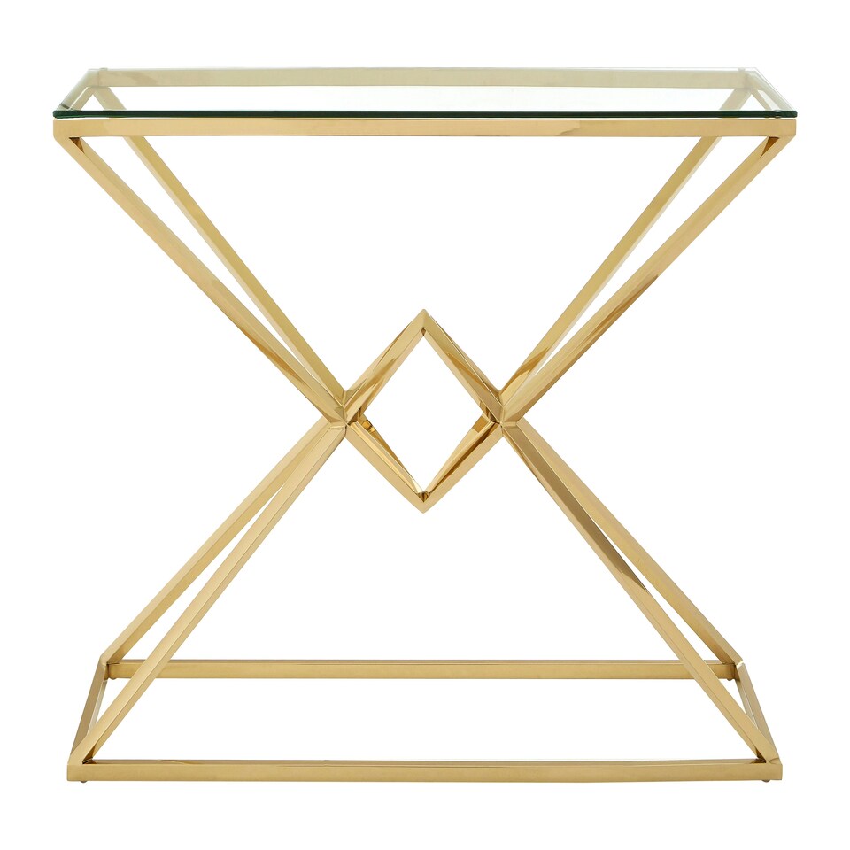 image 1 of Interiors by Premier Stunning Corseted Champagne Console Table, Geometric Design Hallway Table, Easily Maintained Modern Table Gold