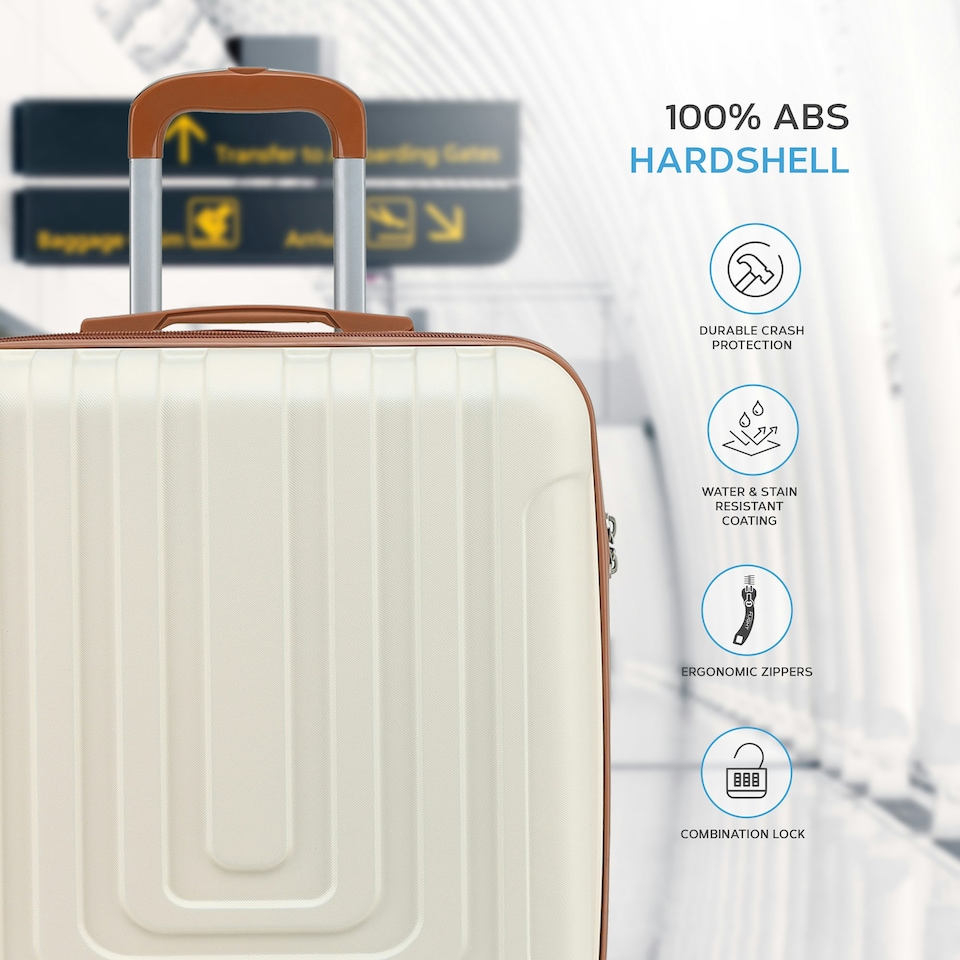 image 1 of Flight Knight Premium Hard Shell Lightweight Cabin Suitcase - 8 Spinner Wheels - Built-in TSA Lock & USB Port - easyJet Large Cabin Approved - 56x45x25cm Cream | Cream | Cabin Bag