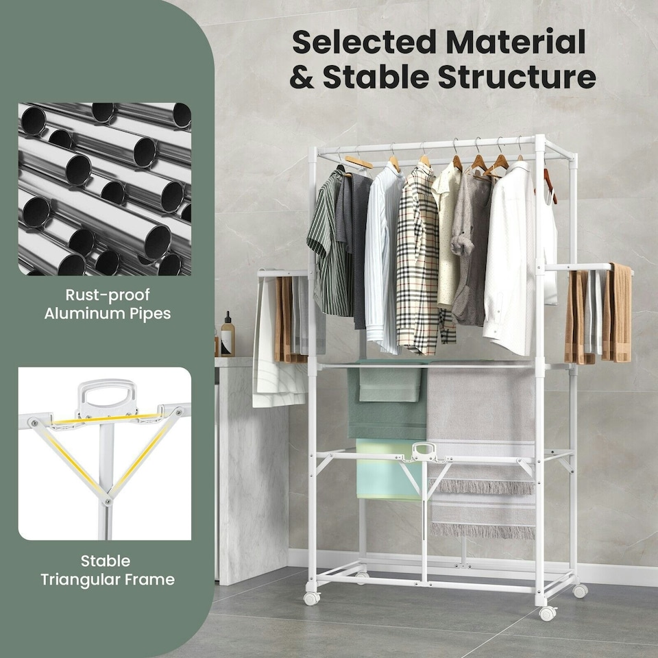 image 1 of COSTWAY H-shaped Clothes Drying Rack Hanging Dryer Stand