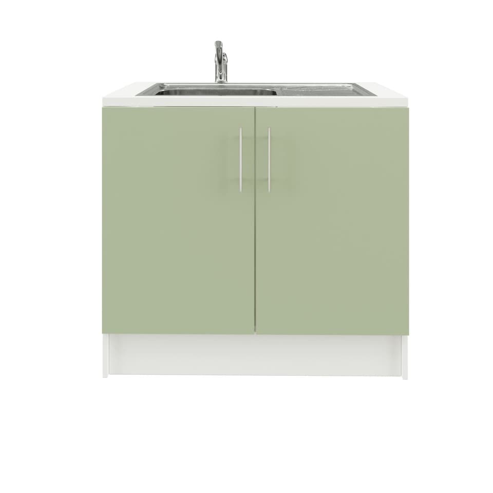 image 1 of JD Greta 1000mm Utility Room Sink Unit With Tap, Kitchen Base Cabinet - Sage Green Matt | Green